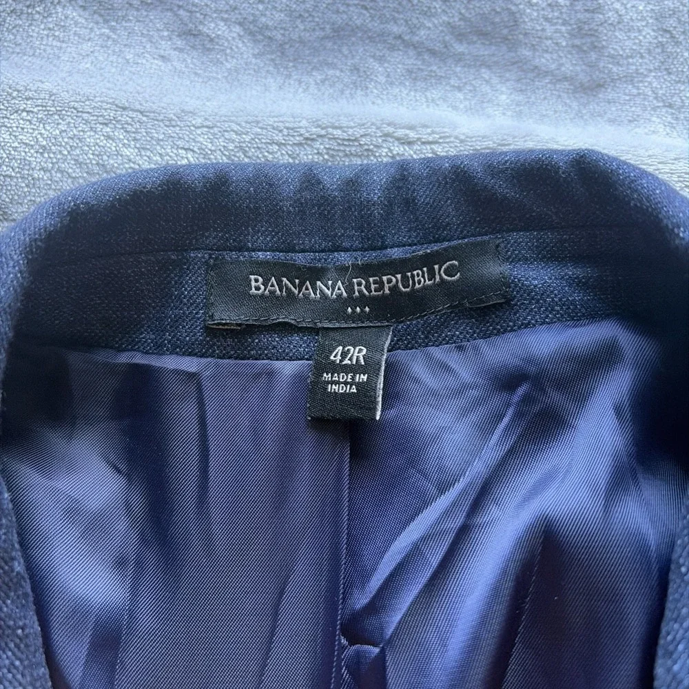 Banana Republic Sport Coat Blazer Men 42R Slim Fit Blue Cotton Poly Rayon Check
